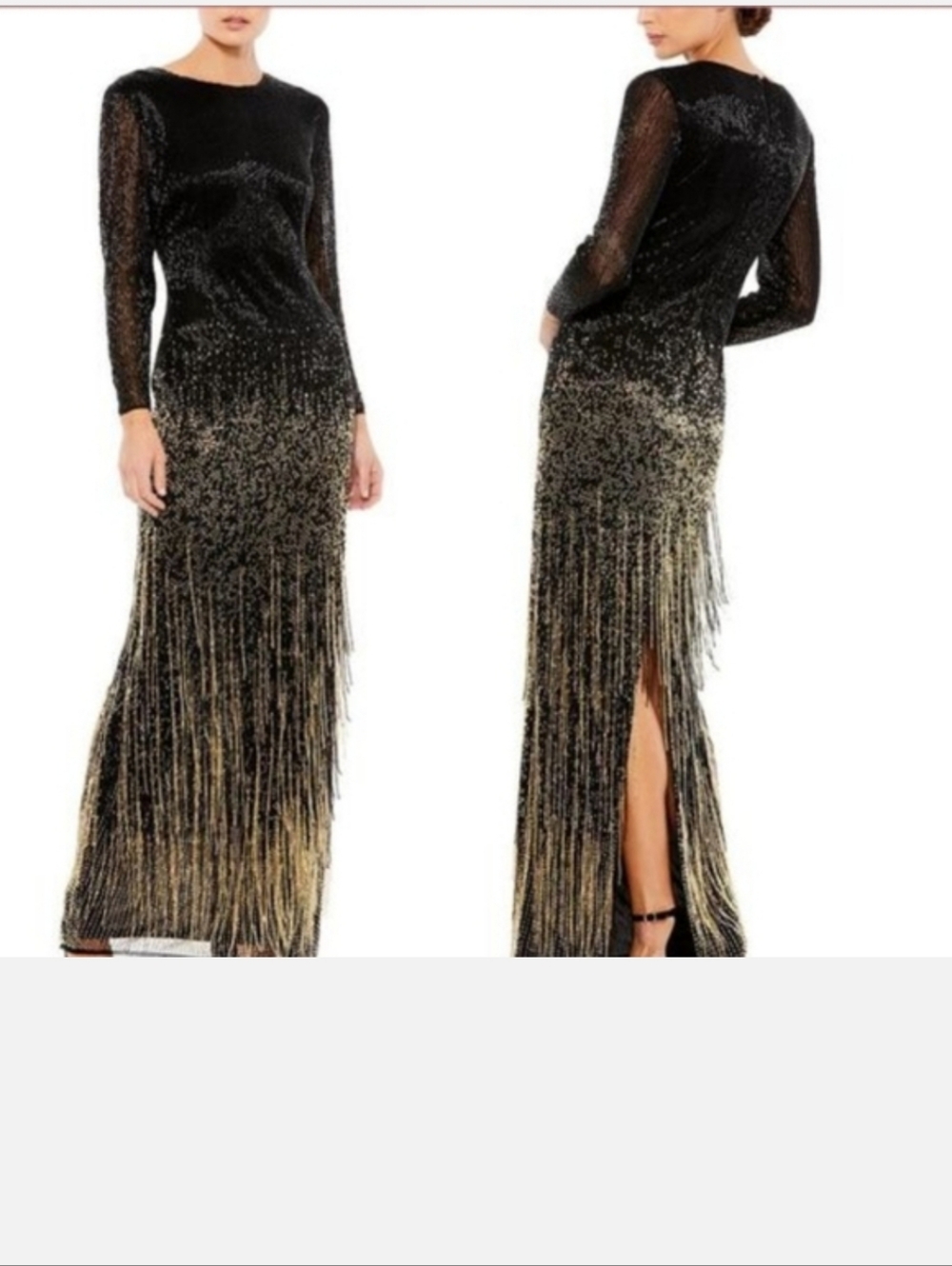 Mac Duggal Black Long SleeveBeaded Fringe Evening GownStyle - Picture 8 of 8